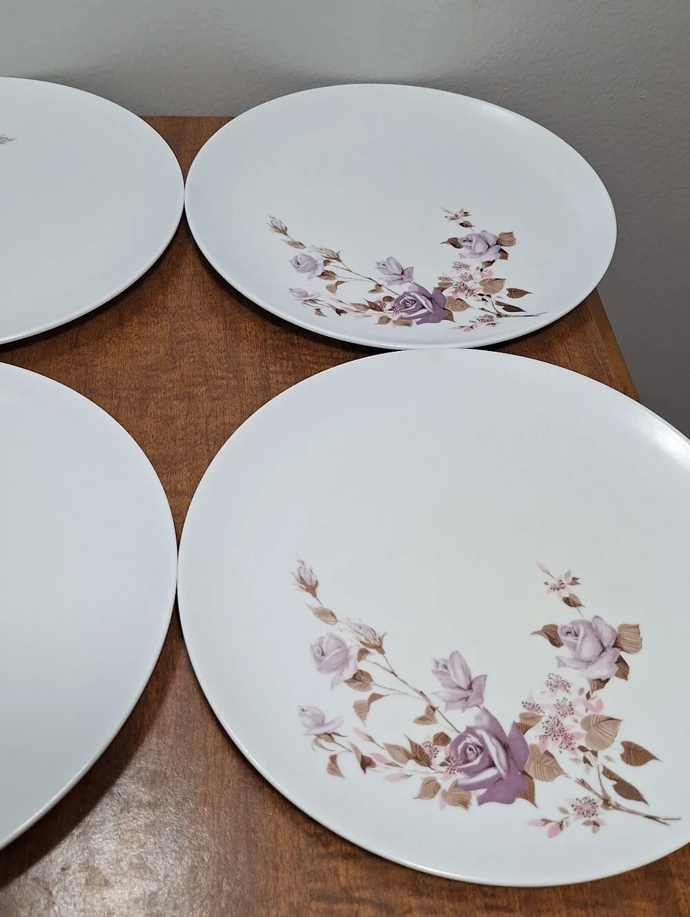 Vtg Set Of 6 Park Avenue Melmac 10 In Dinner Plates Atomic Lavendar Roses Floral